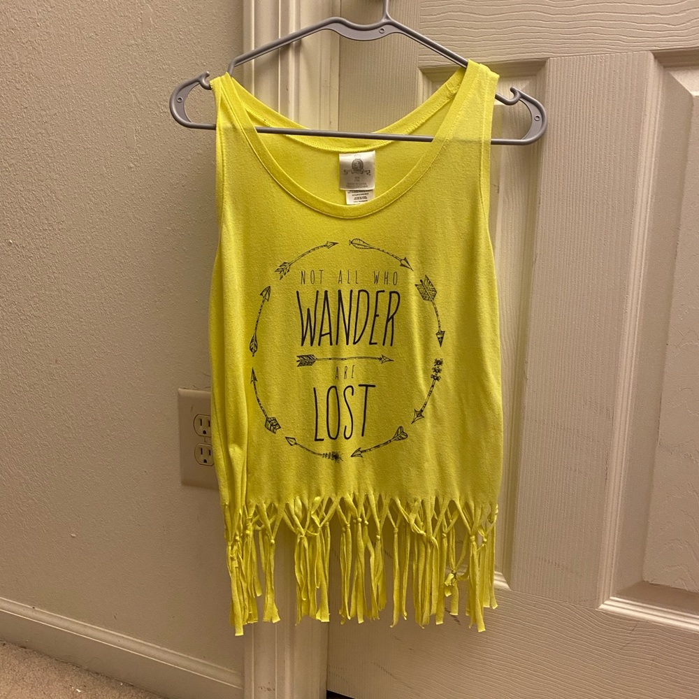 Yellow Slogan Fringe Tank